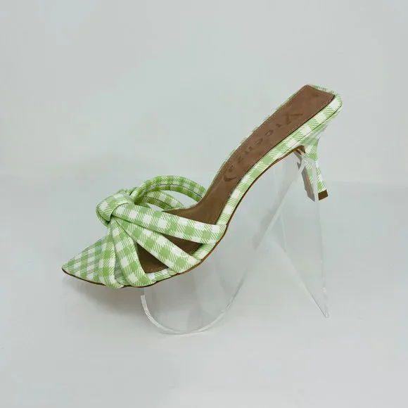 Free People by Vicenza "Evie" Green Gingham Pointed Kitten Heels | Size 8 | NEW - Picture 6 of 11
